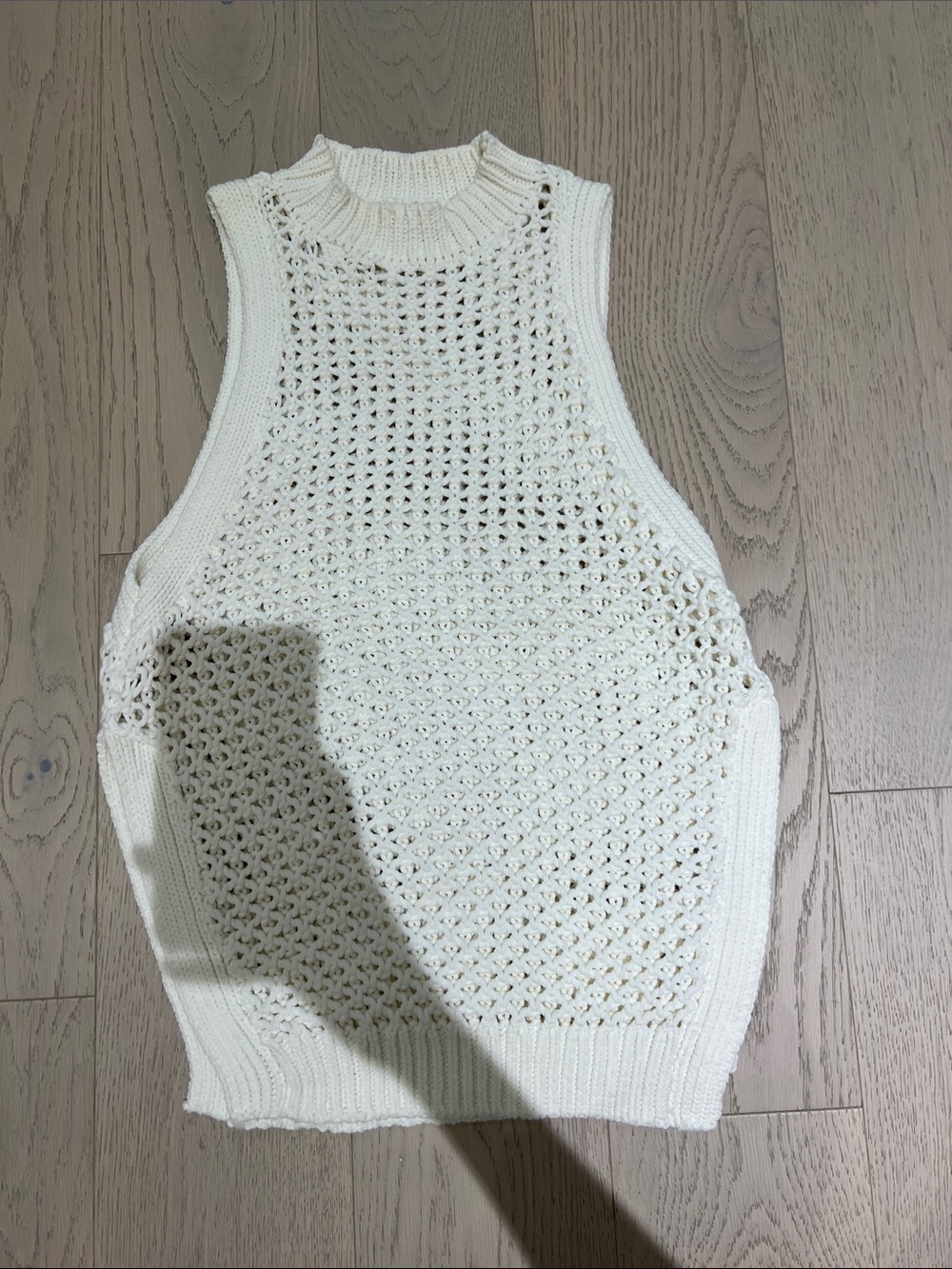 Lovers + Friends Cream Crochet Knit Sleeveless Turtleneck Vest